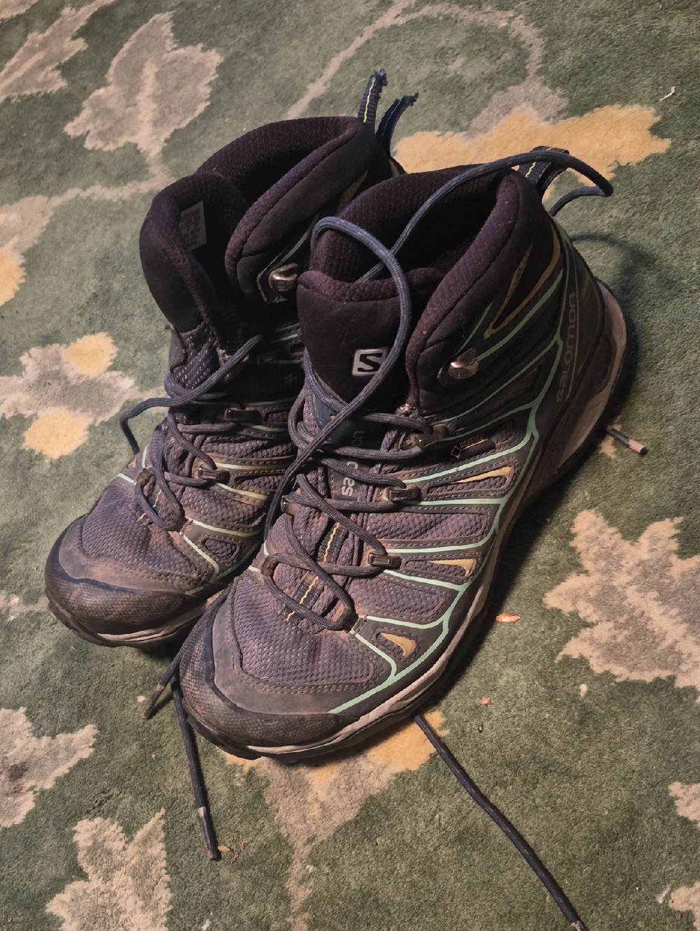 Salomon Women's Black Lace-Up Hiking Boots with Mint Trim